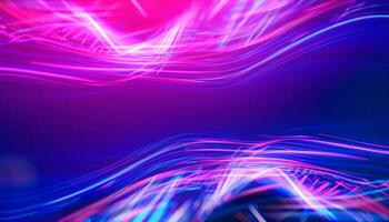 AI generated Abstract futuristic background with pink blue neon lines glowing in ultraviolet light, and bokeh lights. photo