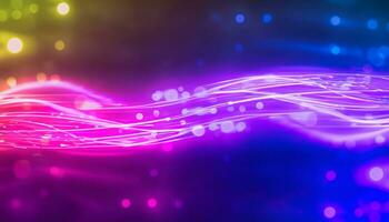 AI generated Abstract futuristic background with pink blue neon lines glowing in ultraviolet light, and bokeh lights. photo