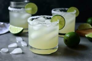 AI generated two margaritas with lime slices and ice photo
