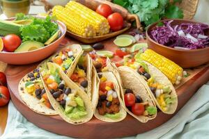 AI generated tacos with corn, black beans, tomatoes and corn photo