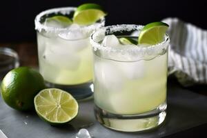 AI generated two glasses of margarita with lime and salt photo