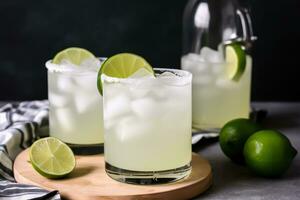 AI generated two glasses of margarita with lime slices photo
