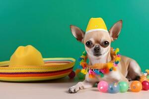 ai generado un chihuahua perro vistiendo un sombreros y un sombrero foto