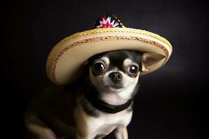 AI generated a small dog wearing a sombrero photo