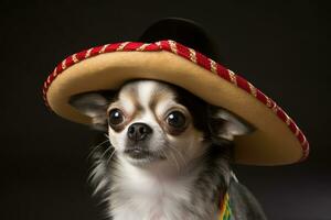 ai generado un pequeño perro vistiendo un sombrero foto