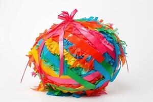 AI generated a colorful pinata ball with ribbons and bows photo