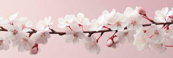 AI generated Close Up of White Cherry Blossoms with Soft Pastel Pink Hues for St Valentines Day Concept Background photo