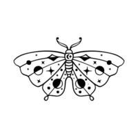 Celestial Butterfly Doodle Illustration. Hand Drawn Beautiful Line Art Butterfly Tattoo. This boho butterfly  are good for design of mystical project, card and poster making, decoration clothes, etc vector