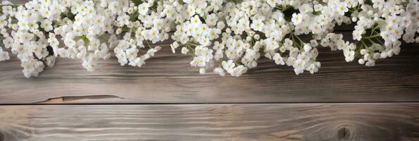 AI generated Cozy White Alyssum Flowers on Distressed Grey Wooden Background with St Valentines Day Theme photo