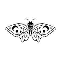 Celestial Butterfly Doodle Illustration. Hand Drawn Beautiful Line Art Butterfly Tattoo. This boho butterfly  are good for design of mystical project, card and poster making, decoration clothes, etc vector