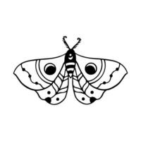 Celestial Butterfly Doodle Illustration. Hand Drawn Beautiful Line Art Butterfly Tattoo. This boho butterfly  are good for design of mystical project, card and poster making, decoration clothes, etc vector