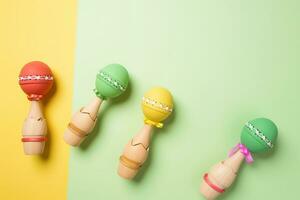 ai generado vistoso maracas en un amarillo y verde antecedentes foto