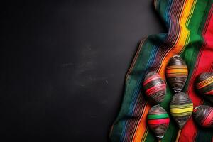 AI generated colorful mexican maracas on a black background photo