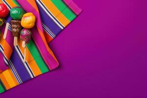 AI generated colorful lollipops on a colorful striped cloth photo