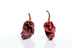 AI generated two dried red hot peppers on a white background photo