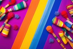 AI generated colorful maracas on a rainbow background photo