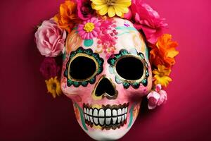 AI generated a sugar skull with flowers on it photo