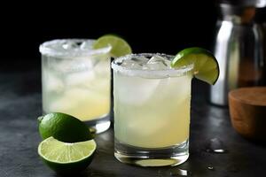 AI generated two margaritas with lime slices on a table photo