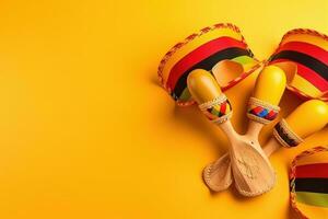 AI generated mexican maracas on yellow background photo