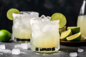 AI generated two margaritas with lime slices and ice photo