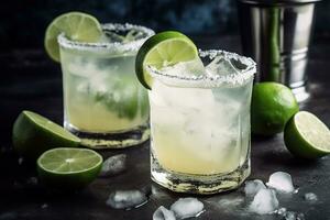 AI generated two margaritas with lime slices and ice photo