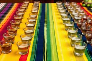 AI generated a table with many shot glasses and limes photo