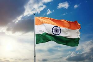 AI generated indian flag on blue sky background photo