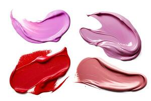 AI generated Smears of different shades of lipstick isolated on white background. AI generated photo