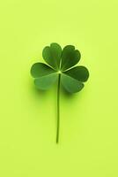 AI generated St. Patricks Day symbol clover leaf on green background. Minimalism. AI generated photo