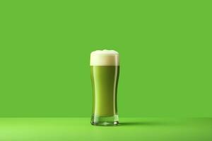 AI generated Green beer for St. Patricks Day. Minimal on green background. AI generated photo