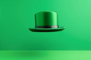 AI generated Green hat symbol of St. Patricks Day. Levitation on green background. AI generated photo