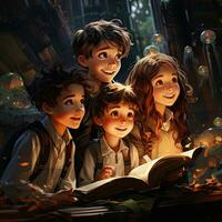 AI generated Educational Enchantment Realistic Image Showcasing Children Fascination with Books Generative AI photo