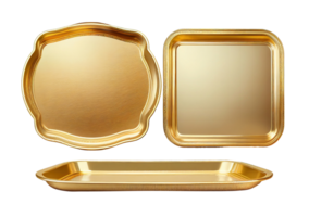 AI generated Golden tray set isolated on transparent background, created with generative AI png