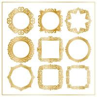 Decorative frames. Retro ornamental frames of different shapes. Oval, rectangular frames for text. Decorative golden wedding frames, antique museum picture borders. vector