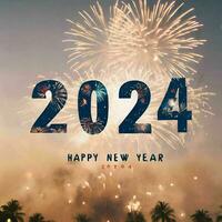 AI generated 2024 New Year greeting background with fireworks photo