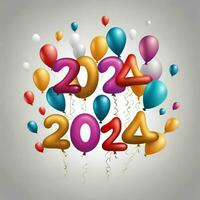 AI generated text balloons greeting happy new year 2024 and air balloons photo