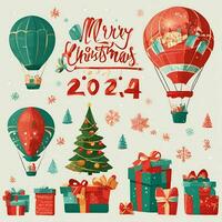 AI generated Christmas greeting background equipped with Christmas trees, gifts, etc photo