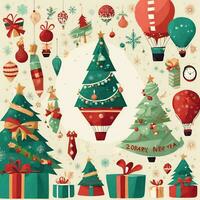 AI generated Christmas greeting background equipped with Christmas trees, gifts, etc photo