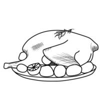 roasted turkey chicken line art logo icon vector illustration