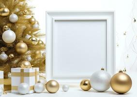 AI generated Christmas composition with white frame photo