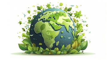 AI generated Earth day concept 3d Green Earth isolated on white background photo