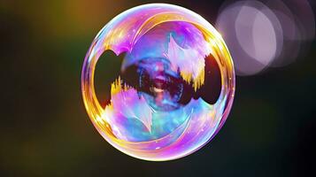 AI generated realistic soap bubble with beautiful bokeh photo