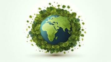 AI generated Earth day concept 3d Green Earth isolated on white background photo