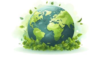 AI generated Earth day concept 3d Green Earth isolated on white background photo