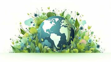 AI generated Earth day concept 3d Green Earth isolated on white background photo