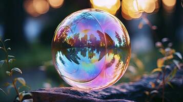 AI generated realistic soap bubble with beautiful bokeh photo