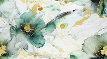 AI generated Flower marble texture with abstract green white glitter photo