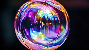 AI generated realistic soap bubble with beautiful bokeh photo