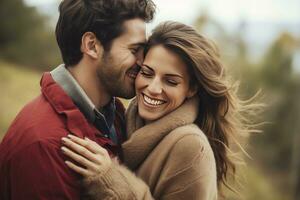 AI generated Happy sweet couple hugging and laughing together photo
