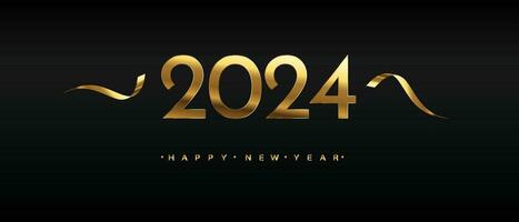 Golden Happy New Year 2024 Vector Design black background